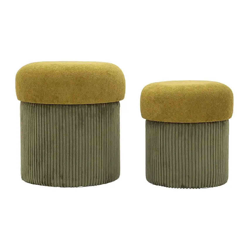 Aspen Pouf Set mit Stauraum grün 2-teilig Ø42x44cm Ø35x37cm Polyester Velours