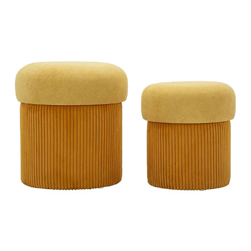 Aspen Puff Set mit Stauraum Senfgelb 2tlg Ø42x44 Ø35x37 cm Velours