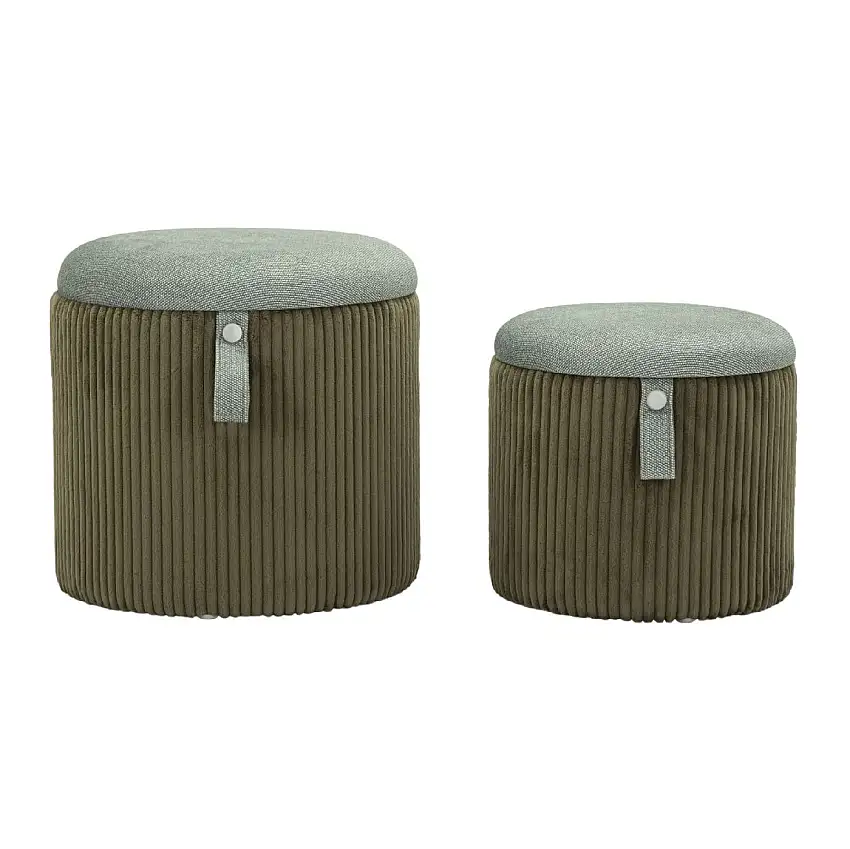 Bolzano Pouf Set 2-teilig grün Ø38x38 cm und Ø32x28 cm mit Stauraum
