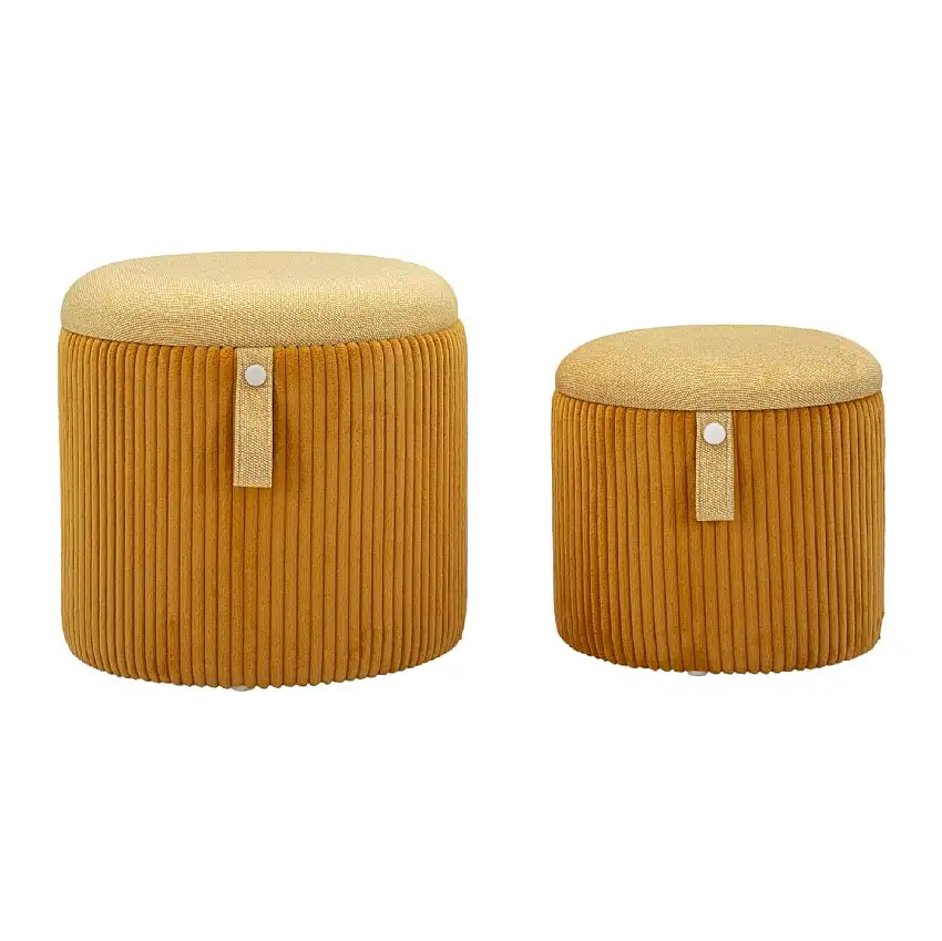Bolzano Pouf Set mit Stauraum Senfgelb 2tlg Ø38x38cm Ø32x28cm Polyester MDF