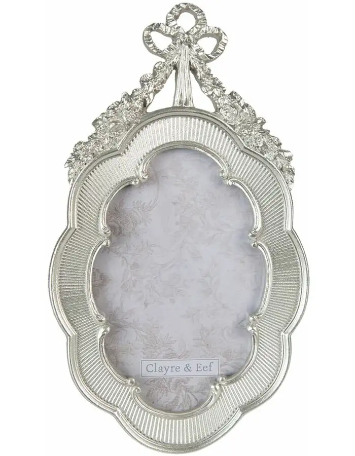 Clayre & Eef 2F0901 Fotorahmen 14x2x24 cm Barock oval Silberfarbig