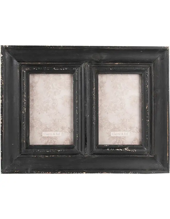 Clayre & Eef 2F0949 Fotorahmen Schwarz 35x2x26 cm für 2 Fotos 10x15 cm Rechteck