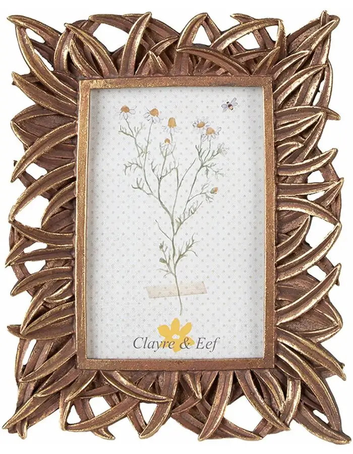 Clayre & Eef 2F1024 Fotorahmen 18x2x21 cm 10x15 cm Goldfarbig
