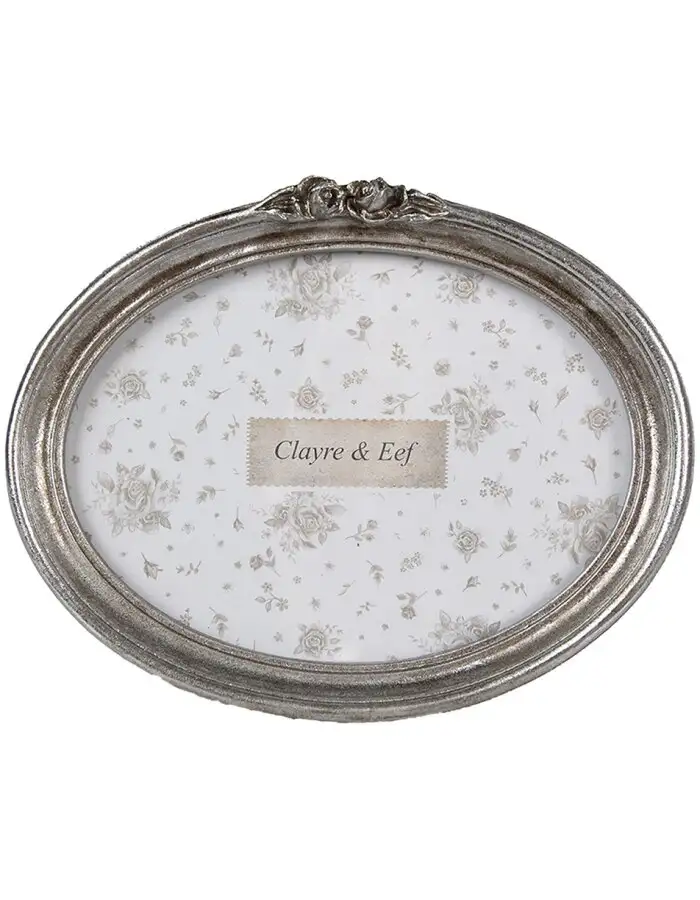 Clayre & Eef 2F1176 Bilderrahmen Silber 20x3x15 cm Oval Retro Vintage