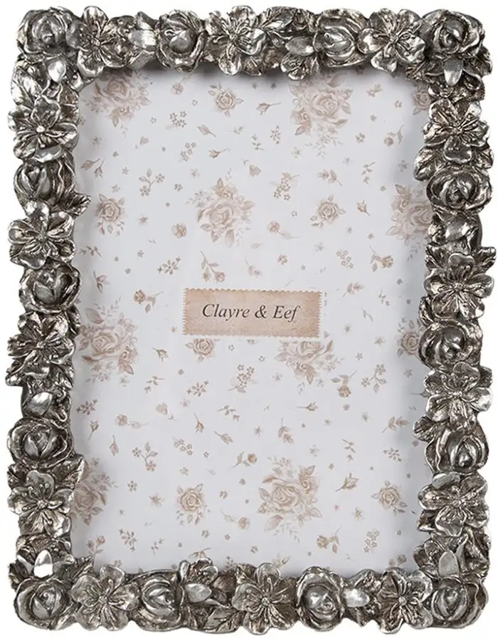 Clayre & Eef 2F1182 Fotorahmen Silberfarbig 17x2x21 cm Retro Vintage Stil