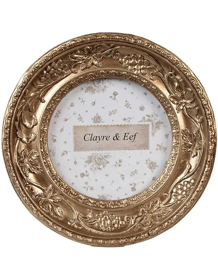 Clayre & Eef 2F1194 Fotorahmen Goldfarbig 12x2x12 cm Ø 7 cm Retro Vintage