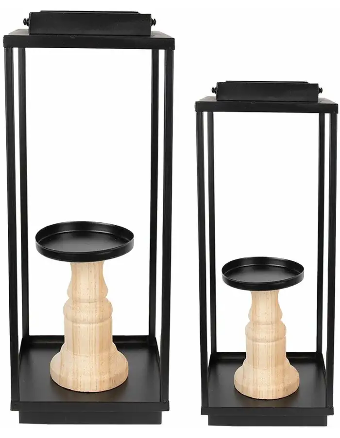 Clayre & Eef 50691 Kerzenständer 2er Set Schwarz 15x15x50-57/40-46 cm