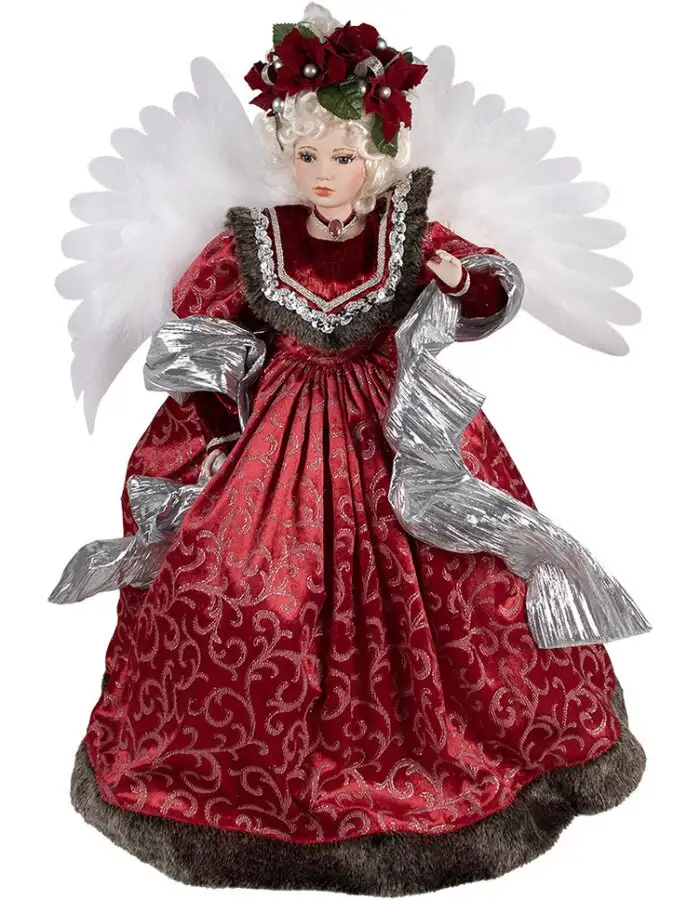 Clayre & Eef 50775 Deko Engel Rot 60x40x86 cm Textil Kunststoff Weihnachten