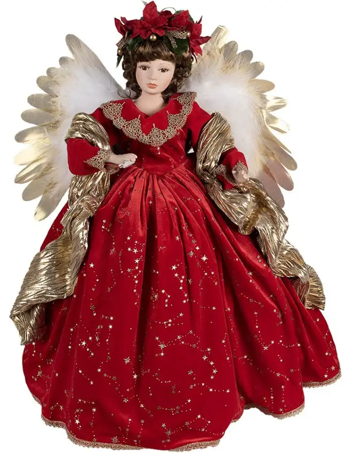 Clayre & Eef 50777 Dekoration Engel 50x30x65 cm Rot Gold