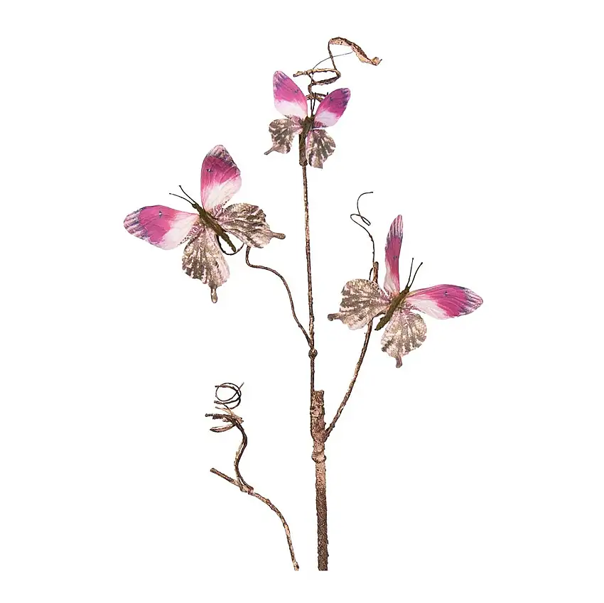 Clayre & Eef 50808 Dekoration Zweig mit Schmetterlingen Rosa 14x5x85 cm