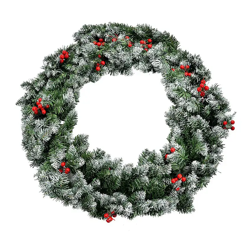 Clayre & Eef 50817 Weihnachtskranz Ø75x14 cm Schnee Beeren Kunststoff