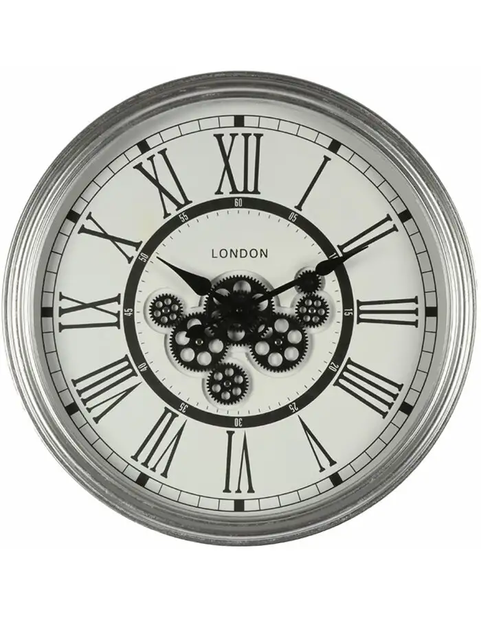 Clayre & Eef 5KL0203 Wanduhr Silberfarbig Durchmesser 60x10 cm