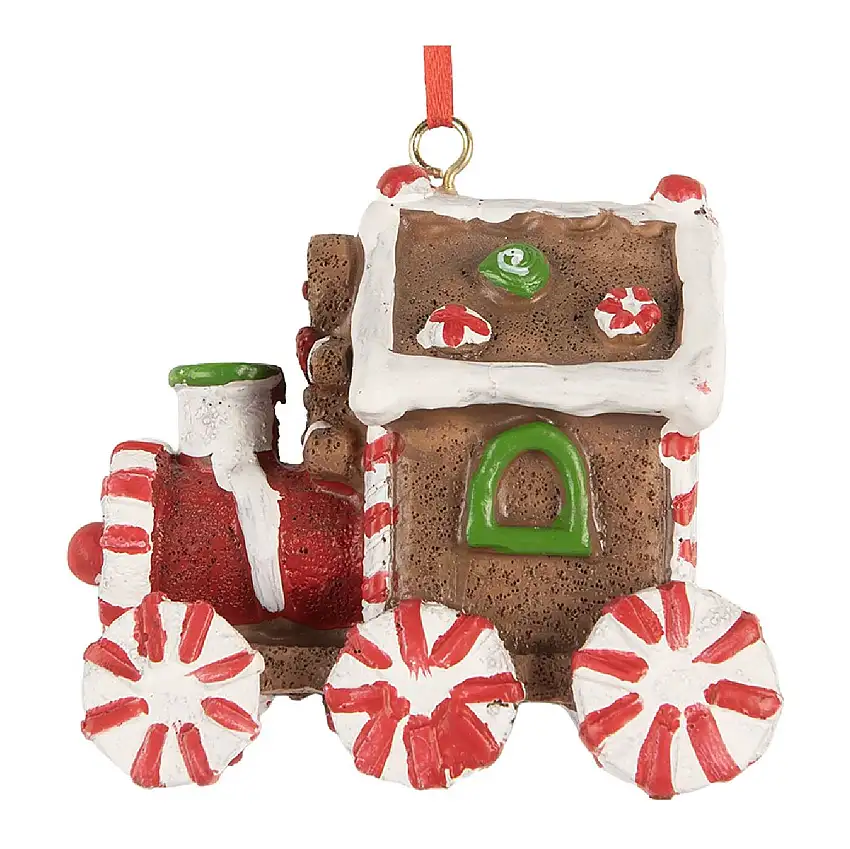 Clayre & Eef 6PR5864 Dekoration Anhänger Lokomotive 9x5x9 cm Braun-Rot