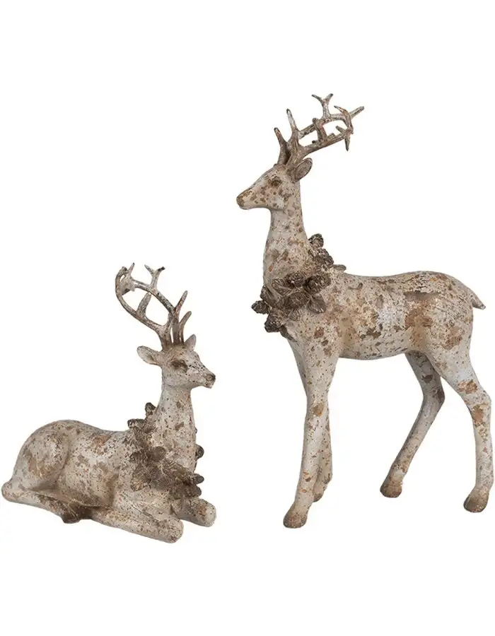 Clayre Eef Dekorationsfigur Set 2 Hirsche Braun Polyresin 20/12 cm Landhausstil
