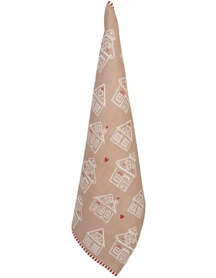 Clayre Eef GBB42-1 Geschirrtuch 50x70 cm Braun Lebkuchenhaus Baumwolle