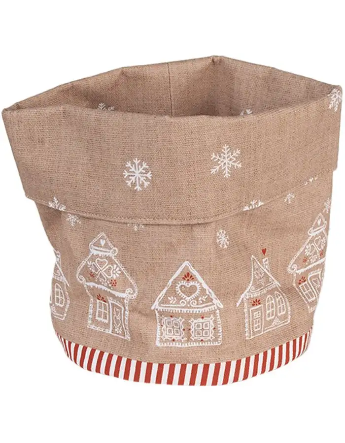 Clayre Eef GBB50 Brotkorb Lebkuchenhaus Braun Rund Baumwolle Ø 15x16 cm