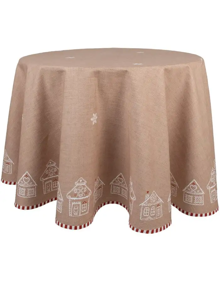 Clayre Eef Tischdecke Rund 170 cm Braun Baumwolle Lebkuchenhaus Landhausstil