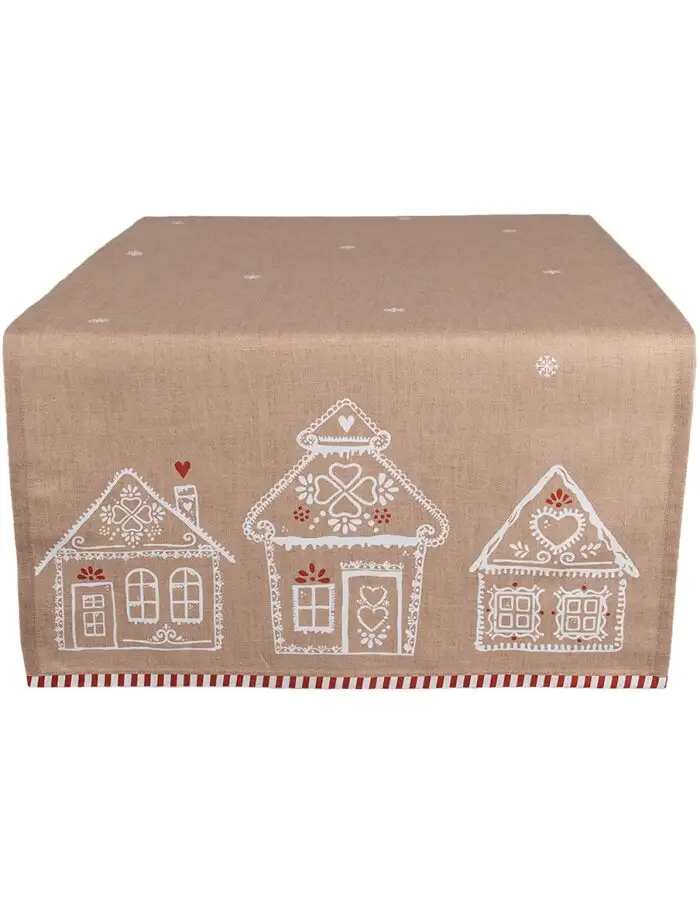 Clayre Eef Tischläufer Lebkuchenhaus 50x140 cm Braun Baumwolle Landhausstil