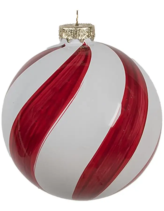 Clayre Eef Weihnachtskugel Glas Ø 8x8 cm Rot Weiß Klassischer Baumschmuck