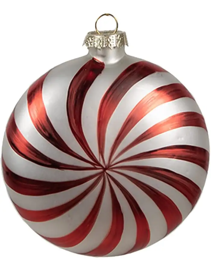 Clayre Eef Weihnachtskugel Glas Rot Weiß 8x3x8 cm Klassisch Weihnachtsdeko