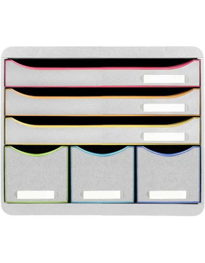 Exacompta 306913D Schubladenbox 6 offene Schubladen Black Office Weiß Harlekin