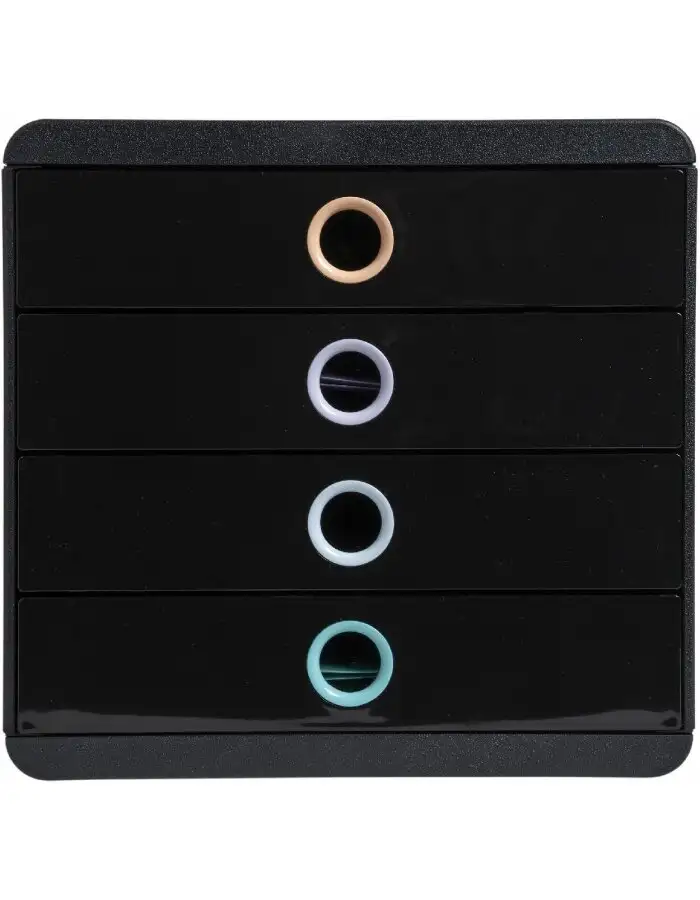 Exacompta 314496D Aquarel Schubladenbox 4 Fächer A4+ Schwarz Farben sortiert