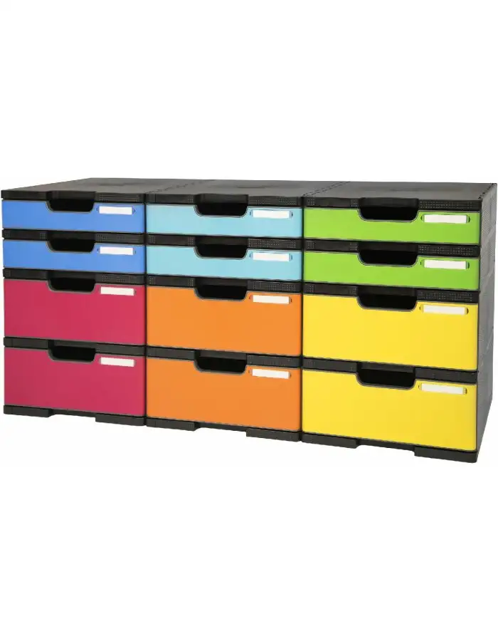 Exacompta 385714TIRD ModuloDoc Schubladenbox 12 Fächer EcoBlack Regenbogen
