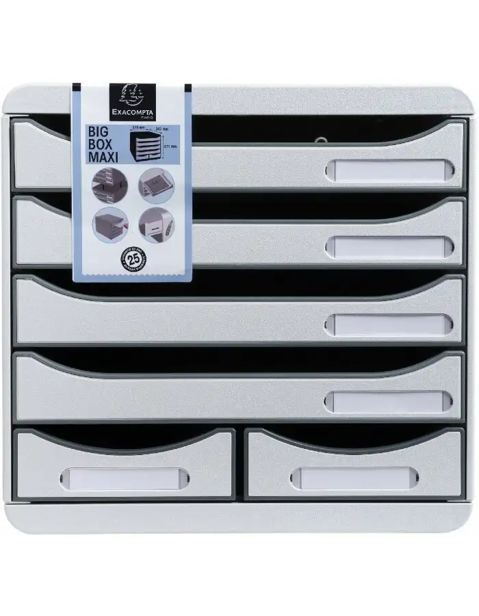 Exacompta Schubladenbox Big Box Maxi 6 Fächer lichtgrau für Büroorganisation