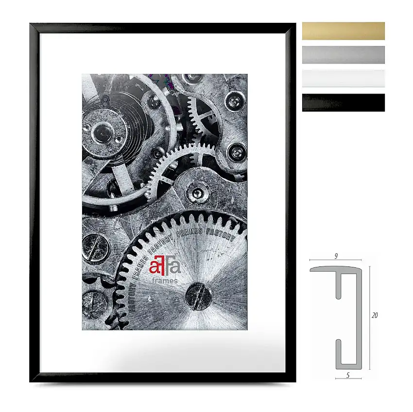 FramesFactory Aluminiumrahmen Blockprofil Kunstglas 10x15 bis 70x100 cm