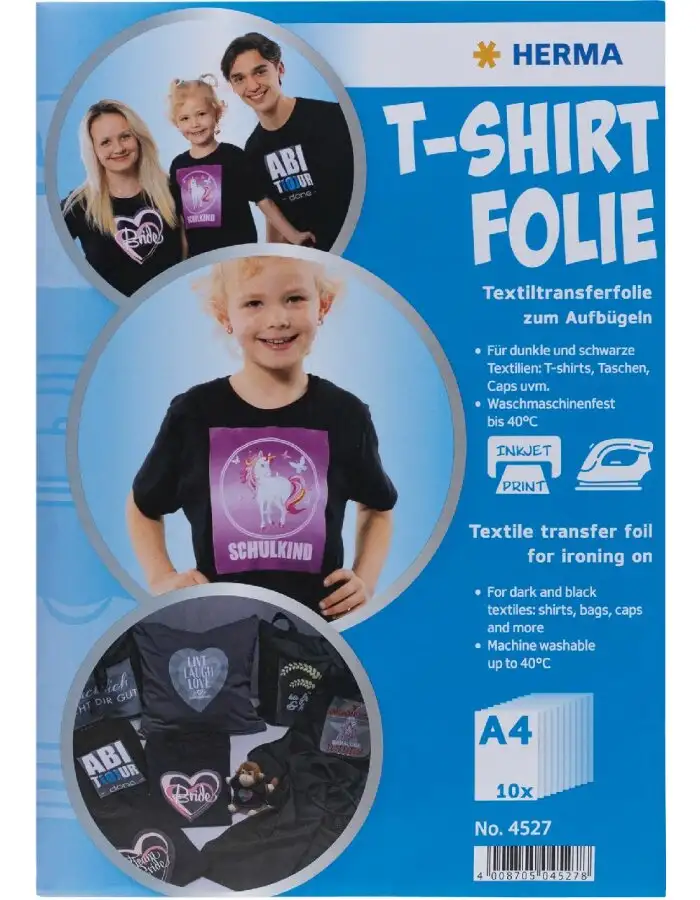 HERMA 4527 T-Shirt Transferfolie A4 dunkle Textilien bedruckbar 10 Blatt