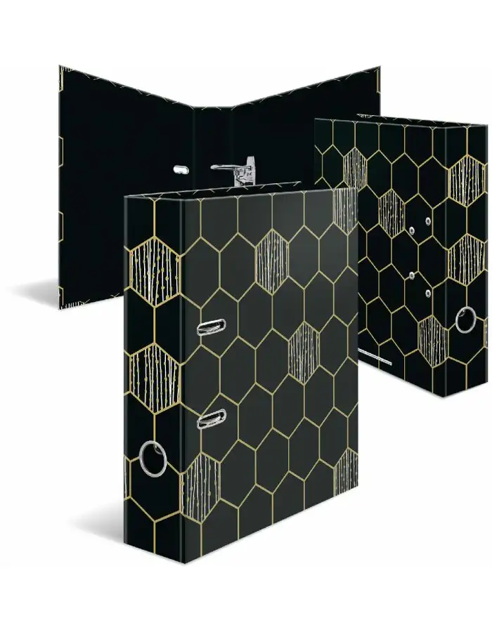 HERMA 7016 Motivordner 70 mm A4 Hexagon schwarz gold