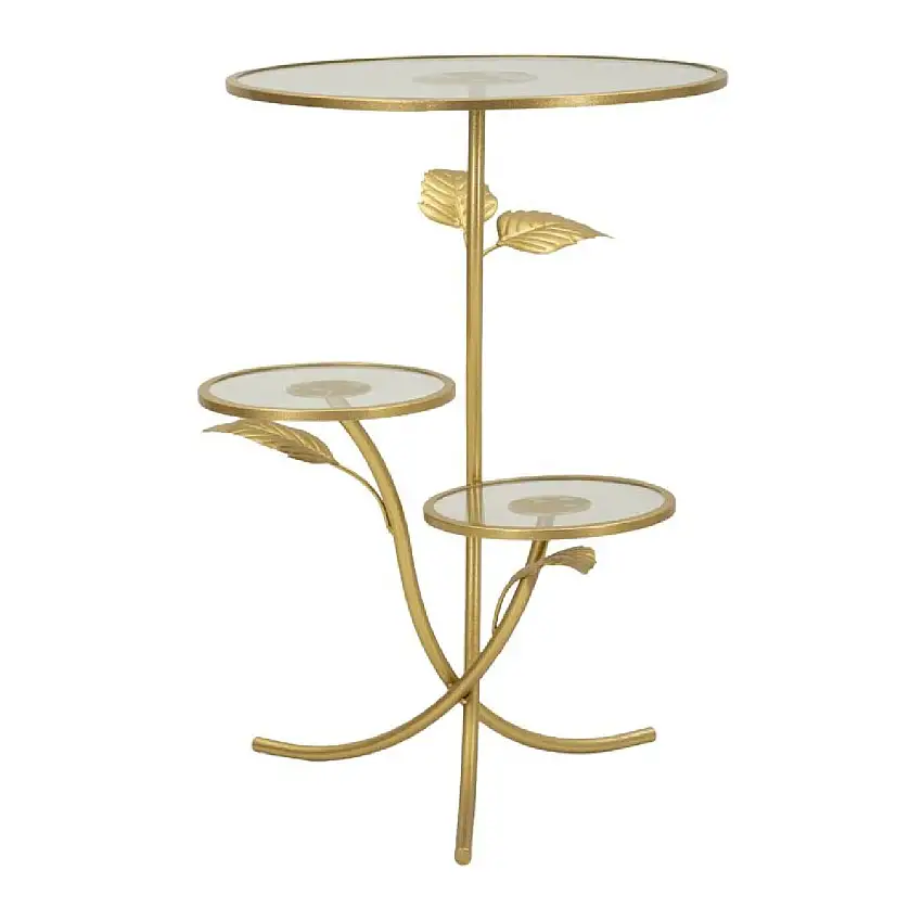 Mauro Ferretti Beistelltisch Blatt mit 3 Ablagen Ø 54x69,5 cm gold