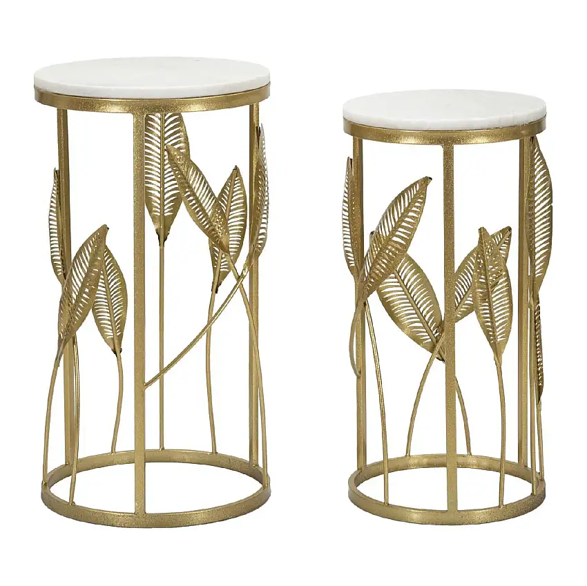 Mauro Ferretti Beistelltisch Blatt Set 2 Stück Ø 35x65,5-30x60,5 gold