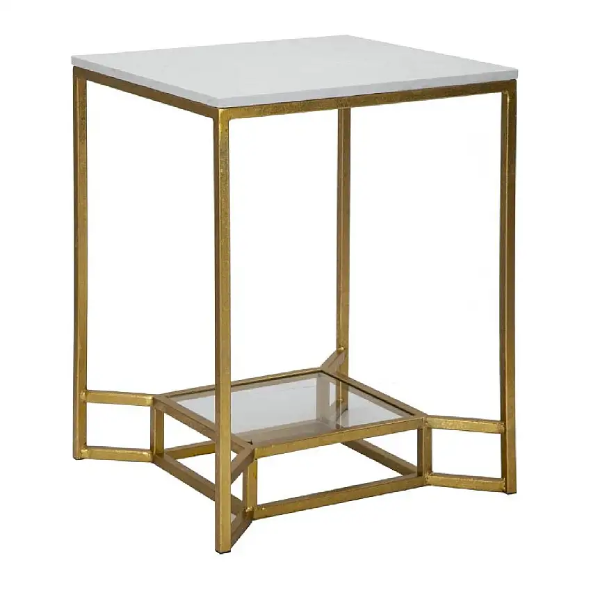 Mauro Ferretti Beistelltisch Double Marble 47x47x60 cm gold weiß