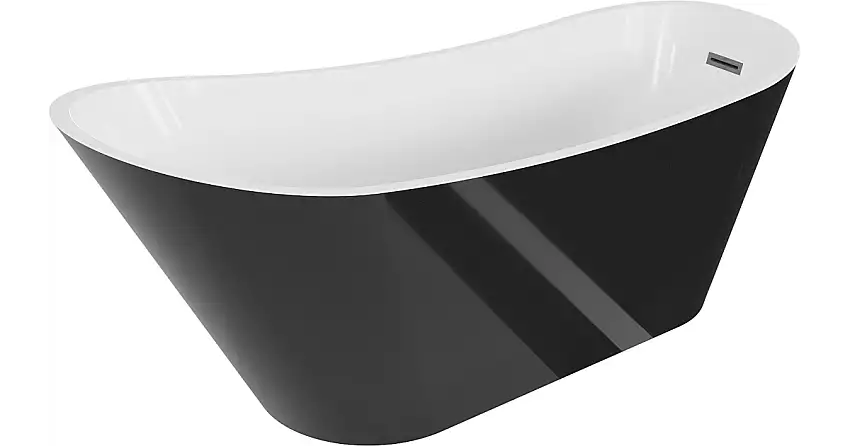 Mexen Alta freistehende Badewanne 170 x 75 cm, weiß/schwarz, Überlauf gun gray gebürstet - 52141707575-66