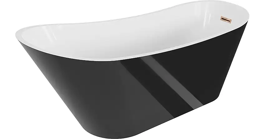 Mexen Alta freistehende Badewanne 170 x 75 cm, weiß/schwarz, Überlauf Roségold - 52141707575-60