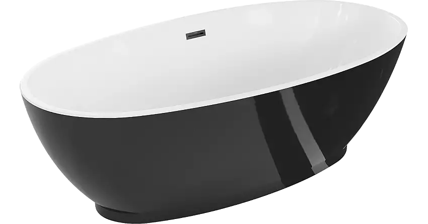 Mexen Bilbao freistehende Badewanne 180 x 90 cm, weiß/schwarz, schwarzer Überlauf - 51311809075-70