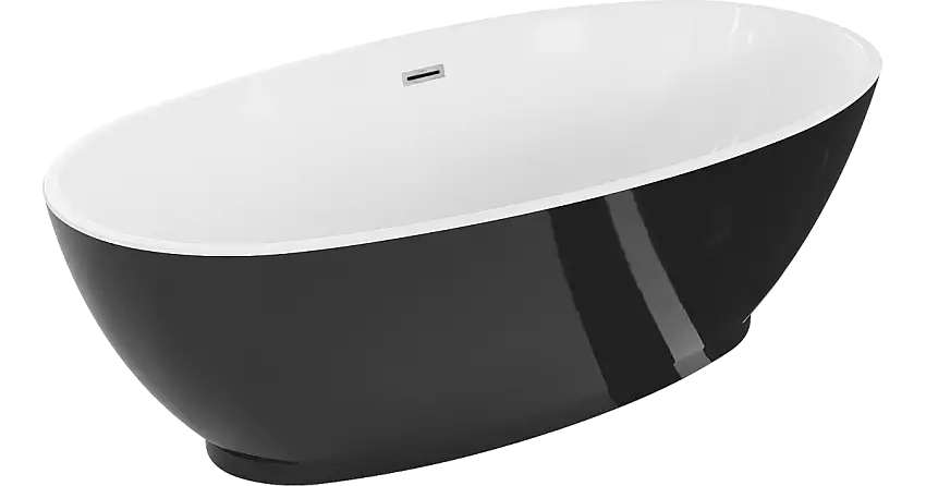 Mexen Bilbao freistehende Badewanne 180 x 90 cm, weiß/schwarz, Überlauf Chrom - 51311809075-01