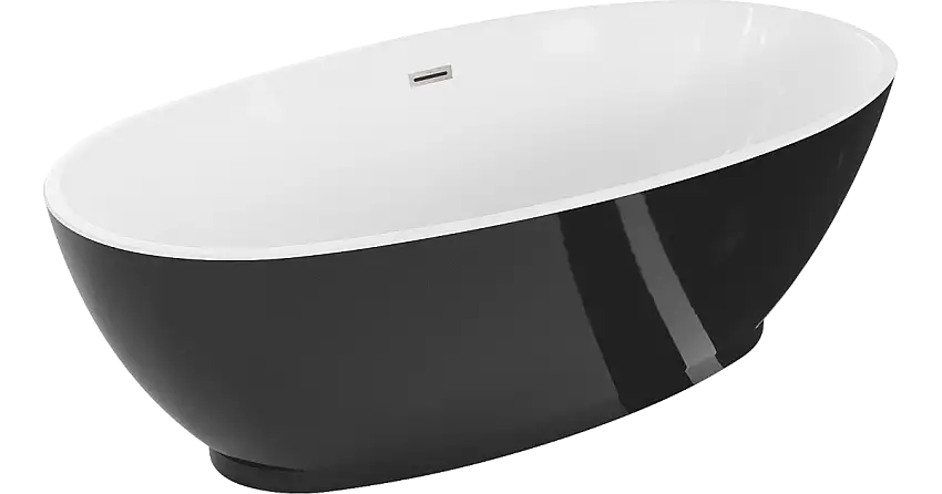Mexen Bilbao freistehende Badewanne 180 x 90 cm, weiß/schwarz, Überlauf gebürsteter Nickel - 51311809075-97