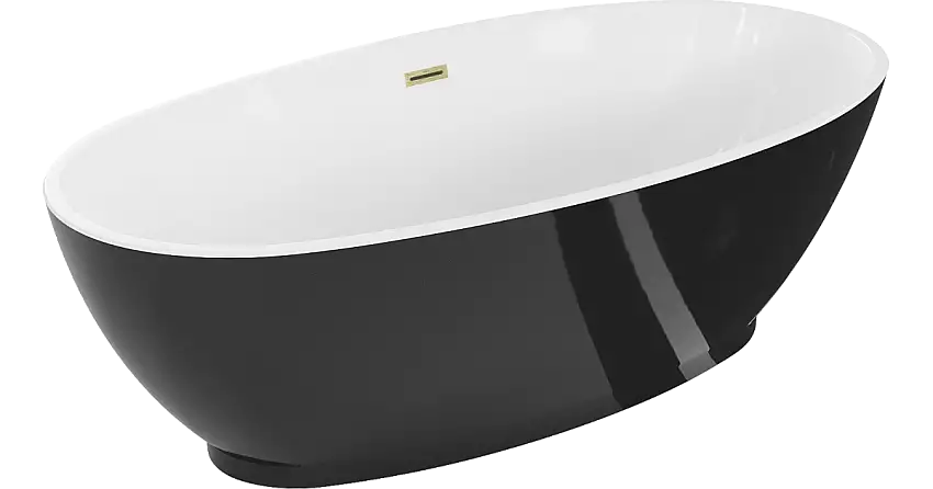 Mexen Bilbao freistehende Badewanne 180 x 90 cm, weiß/schwarz, Überlauf gebürstetes Gold - 51311809075-55