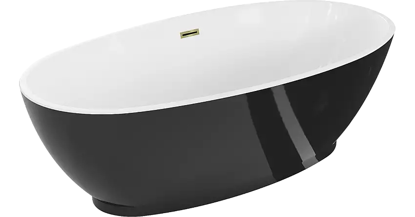 Mexen Bilbao freistehende Badewanne 180 x 90 cm, weiß/schwarz, Überlauf gold - 51311809075-50
