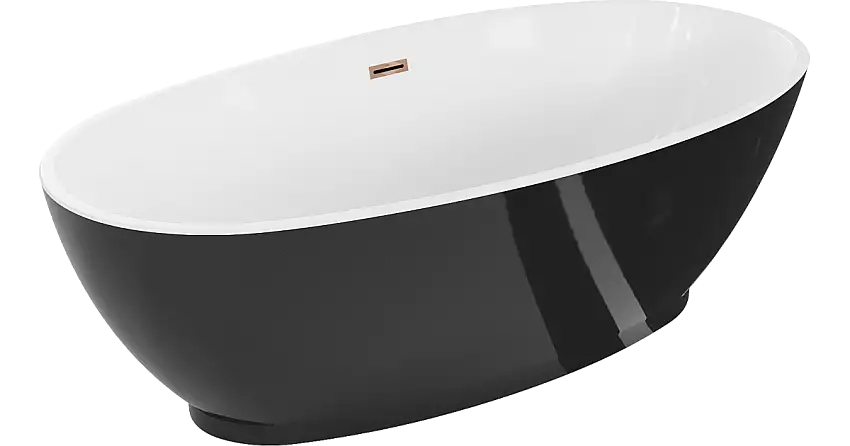 Mexen Bilbao freistehende Badewanne 180 x 90 cm, weiß/schwarz, Überlauf Roségold - 51311809075-60