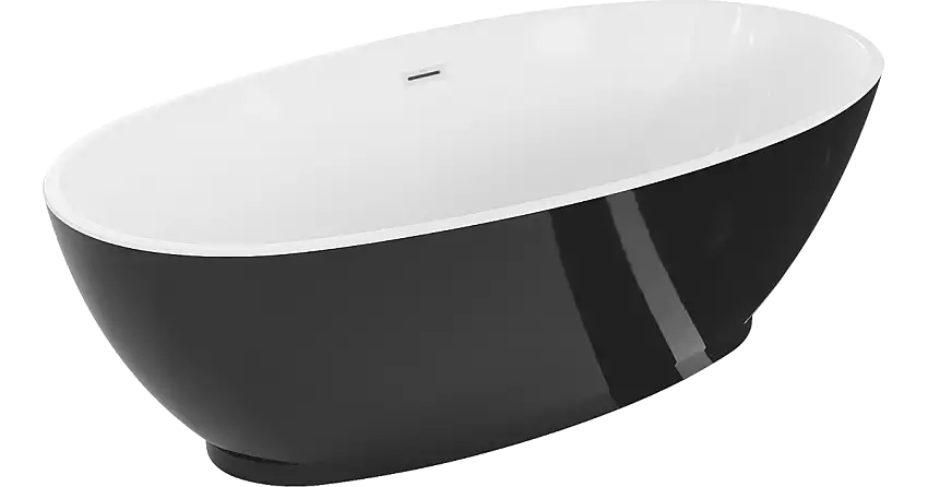 Mexen Bilbao freistehende Badewanne 180 x 90 cm, weiß/schwarz, weißer Überlauf - 51311809075-20