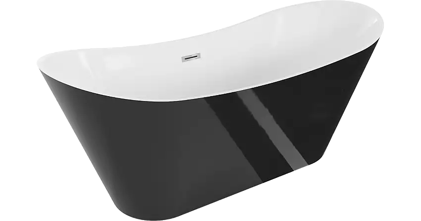 Mexen Celia freistehende Badewanne 170 x 75 cm, weiß/schwarz, Überlauf chrom - 52331707575-01