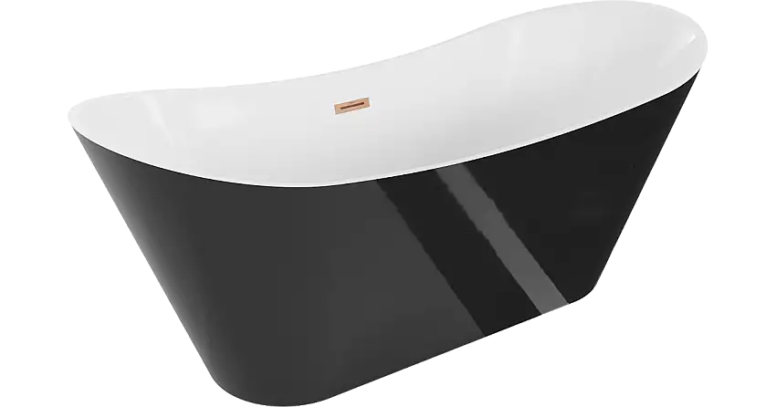 Mexen Celia freistehende Badewanne 170 x 75 cm, weiß/schwarz, Überlauf gebürstetes Kupfer - 52331707575-65