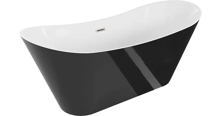 Mexen Celia freistehende Badewanne 170 x 75 cm, weiß/schwarz, Überlauf gebürstetes Nickel - 52331707575-97