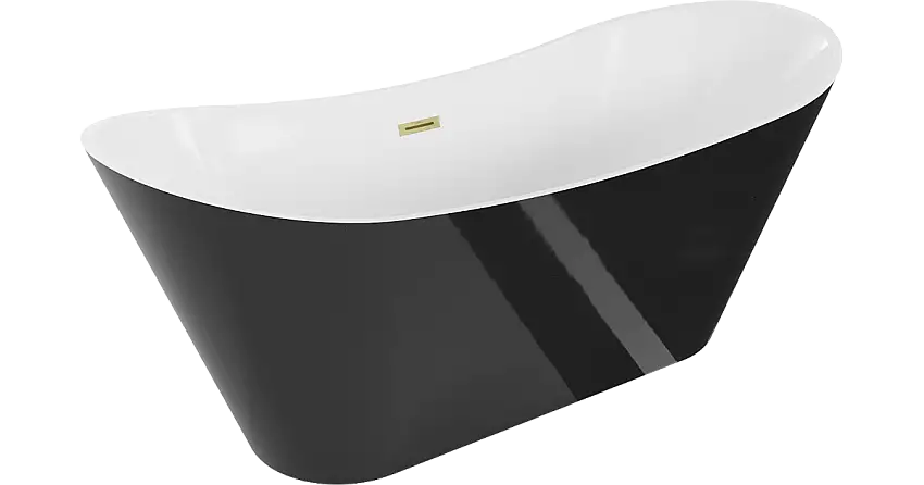Mexen Celia freistehende Badewanne 170 x 75 cm, weiß/schwarz, Überlauf gold gebürstet - 52331707575-55