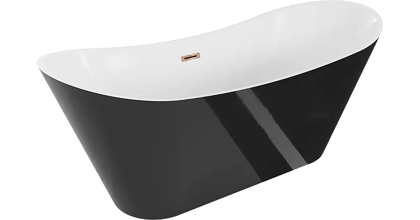Mexen Celia freistehende Badewanne 170 x 75 cm, weiß/schwarz, Überlauf roségold - 52331707575-60