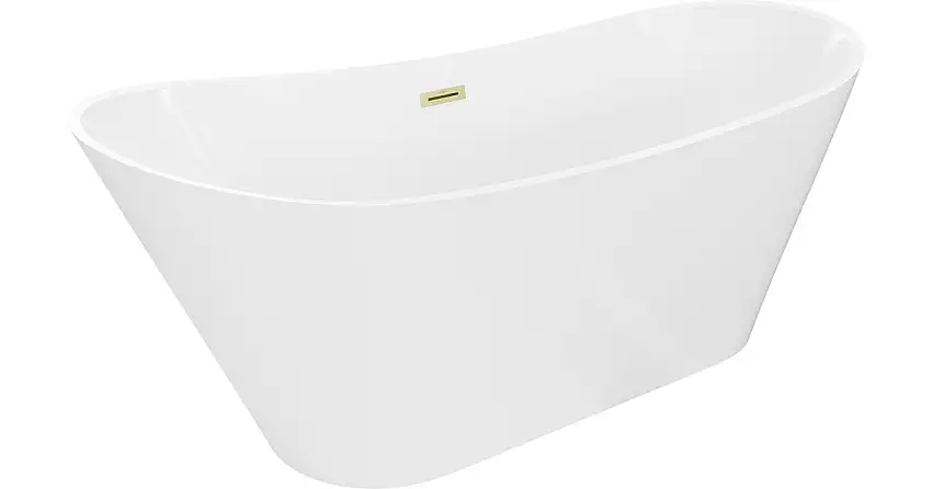 Mexen Dora freistehende Badewanne 150 x 75 cm, weiß, Überlauf gebürstetes Gold - 52071507500-55