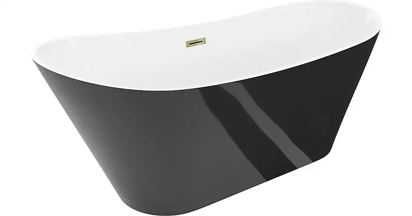 Mexen Dora freistehende Badewanne 160 x 75 cm, weiß/schwarz, Überlauf gold - 52071607575-50